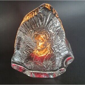 Italian IVV Blown Art Glass Sacred Heart of Jesus Paperweight Sculpture VTG 70's